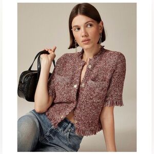 J. Crew Women's Cropped Fringe Trim Lady Jacket In Marled Yarn Burgundy Size 3X